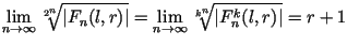 $ \lim\limits_{n\to\infty}\sqrt[2^n]{\vert F_n(l,r)\vert}=
\lim\limits_{n\to\infty}\sqrt[k^n]{\vert F_n^k(l,r)\vert}=r+1 $